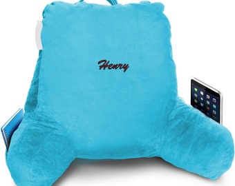 Embroidered Reading Pillow with Arms: Personalized Bed Rest Pillow