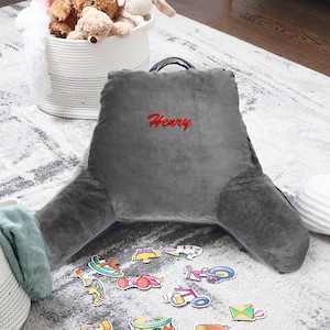 Custom Reading Pillow, Medium Size - Bed Rest Pillow with Arms and Embroidered Name or Monogram -Husband Pillow/TV Pillow - Gift for Teens