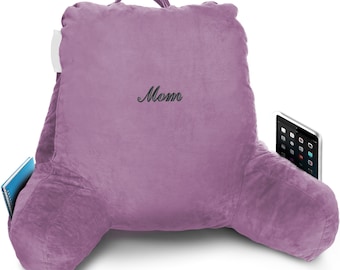 Embroidered Bed Rest Pillow – Plush Reading Pillow with Arms, Personalized Gift