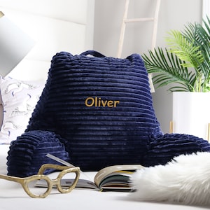 Custom Reading Pillow with Arms, Medium Size, Personalized Bed Rest Pillow with Embroidered Name or Monogram, Christmas Gift, TV Pillow