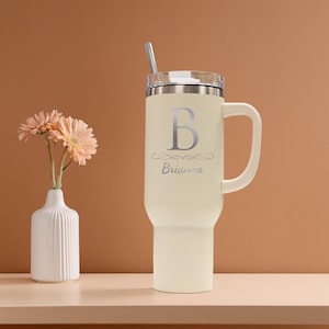 Personalized Tumbler with Handle and Straw 40oz, Custom Tumbler Engraved, Stainless Steel Tumbler, Custom Name/Monogram Mug, Custom Gift
