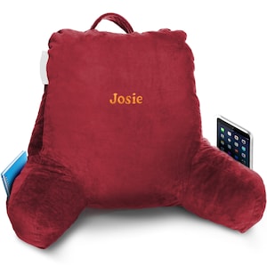 Custom Reading Pillow, Small Size - Bed Rest Pillow with Arms and Embroidered Name or Monogram-TV Pillow, Graduation Gift for Her