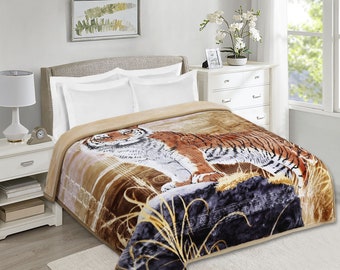 2 Ply Heavy & Warm Korean Style Bed Blanket - Velvet Fleece Blanket for Winter - Tiger Printed Raschel Blanket, Heavy Weighted Blanket