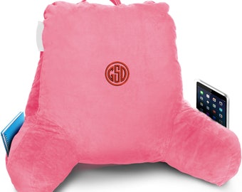 Embroidered Reading Pillow with Arms: Personalized Bed Rest Pillow