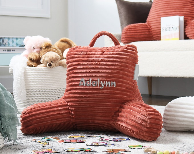 Personalized Kids Reading Pillow with Arms, Plush Bed Rest Pillow For Kids Small Size, Custom Embroidered Pillow, Christmas Gift for Kids