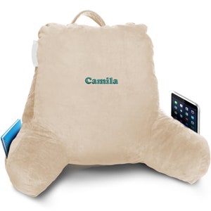 Personalized Gift Adults And Teens, Medium Size Reading Pillow With Arms, Bed Rest Pillow with Name or Monogram, Custom Camp Gift