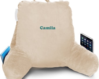 Monogrammed Reading Pillow with Arms: Personalized Bed Rest Pillow