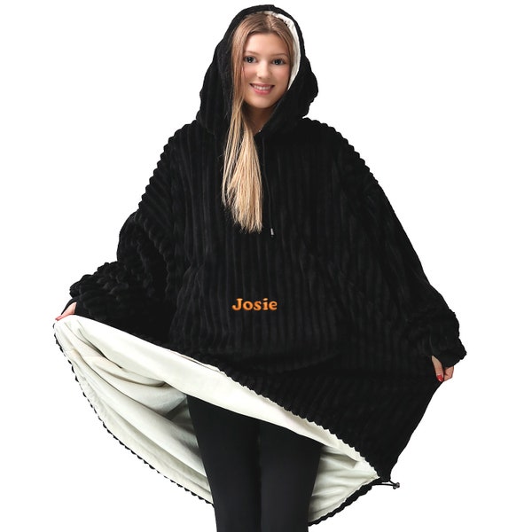 Personalisierter tragbarer Decken-Hoodie, Unisex Snuggie – besticktes, wendbares, warmes, gemütliches, übergroßes Sweatshirt – Geschenke für Teenager, Geschenk für Sie