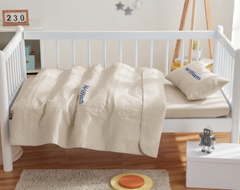 Personalized Embroidered Toddler Blanket & Pillow Set: 3PC Crib Bedding