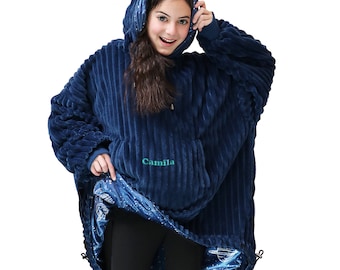 Personalized Kids Wearable Blanket Hoodie: Embroidered Cozy Oversized Sweatshirt With Personalized Name, Custom Wearable Blanket for Kids