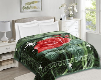 Heavy Weighted  Korean Style Blanket, Christmas Gift Warm Bed Blanket - 2 Ply Velvet Fleece Blanket for Winter - Printed Raschel Blanket
