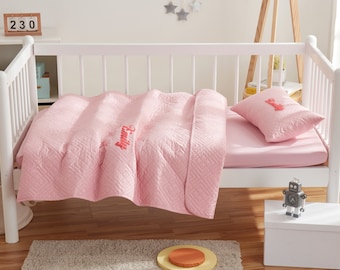 Custom Embroidered Toddler Quilt Bedding Set: Diamond Weave 3PC Microfiber Toddler Bedding Set, Personalized Crib Bedding Set