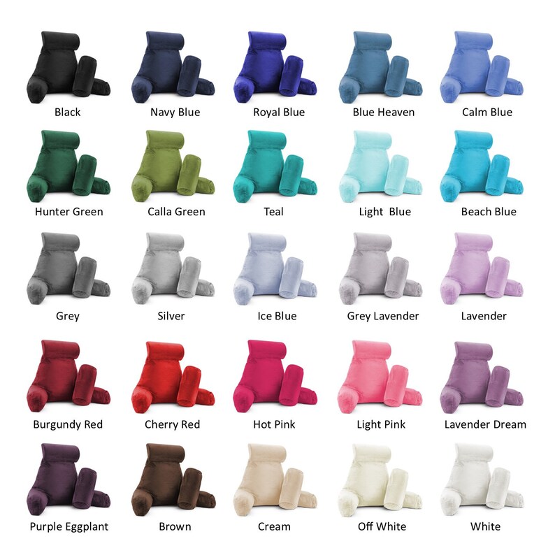 May include: A collection of 20 reading pillows in various colours. The pillows are made from soft, plush fabric and are designed to provide comfort and support while reading or watching TV. The pillows are arranged in a grid pattern, with each pillow featuring a different colour.