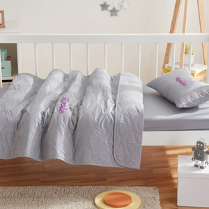 Personalized Baby Blanket Set: Embroidered Microfiber Quilt, Fitted Sheet, Pillow Sham for Baby Room, Crib Bedding Set with Name