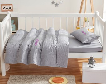 Personalized Microfiber Baby Bedding Set: Embroidered Quilt, Sheet & Sham