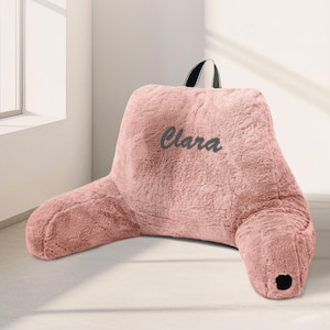 Personalized Fur Reading Pillow, Custom Bed Rest Pillow with Arms, Embroidered Pillow for Adults & Kids, Back Support Pillow, Christmas Gift