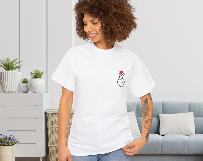 Korean finger heart t-shirt Finger Love symbol tshirt kpop tee k pop