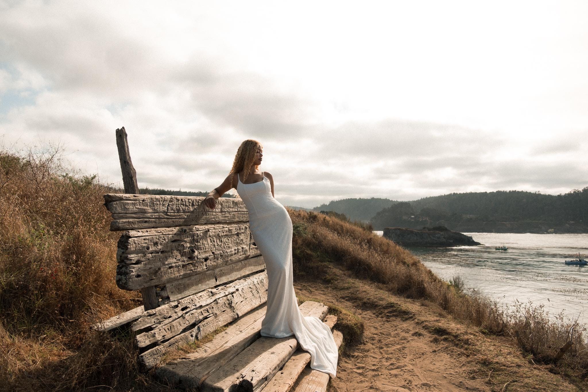 Willow Gown | Handmade Ivory Lace Wedding Dress: Slim Fit, Scoop Neck, Train,