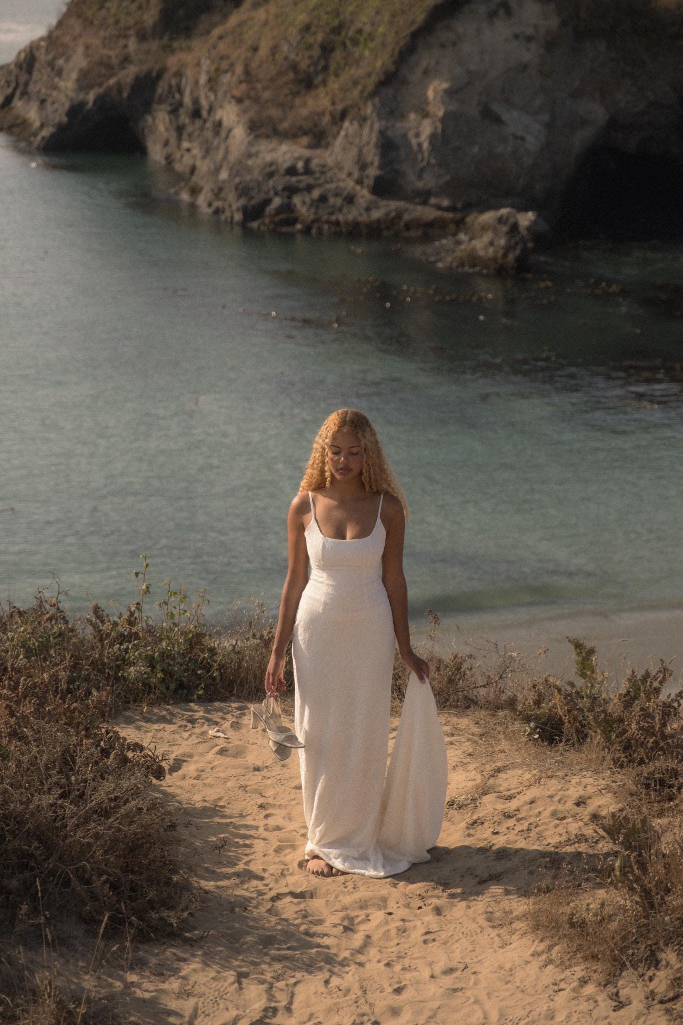 Willow Gown | Handmade Ivory Lace Wedding Dress: Slim Fit, Scoop Neck, Train,