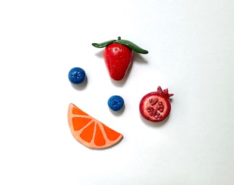 Handmade Magnets | Cute Fruit Theme | Set of 5 Magnets | Miniature Food Clay Sculptures for Refrigerator