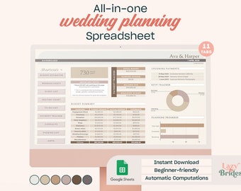 All-in-One Wedding Planning Spreadsheet | Minimalist | Beginner-Friendly | Google Sheets | Budget, Guest List, Seating Plan, Payment Tracker