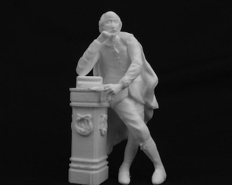 Buste de Shakespeare | Impression en résine 12 carats, sculpture non peinte (10 cm / 15 cm)
