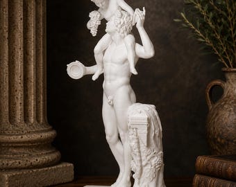 Statue de satyre avec Dionysos enfant, sculpture de Bacchus, figurine de la mythologie grecque, art grec antique, décor classique, statue en résine non peinte