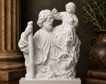 Statue de Saint Christophe, sculpture de Saint Christophe avec l'Enfant, figurine du saint patron catholique, décoration religieuse chrétienne, résine non peinte