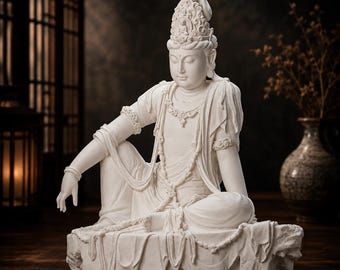 Statue du bodhisattva Avalokiteshvara, sculpture de Guanyin Shuiyue, Guanyin de la Lune d'Eau, figurine d'art bouddhique, décoration spirituelle asiatique, statue en résine