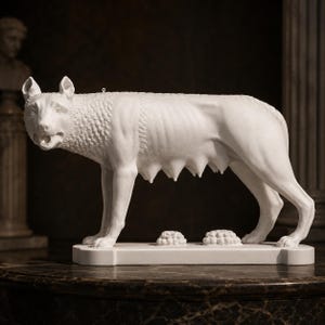 カピトリーノのローマ狼像 - ロムルスとレムスと雌狼の動物彫刻（15cm