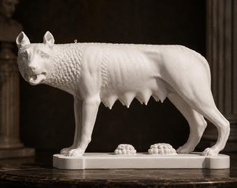 カピトリーノのローマ狼像 - ロムルスとレムスと雌狼の動物彫刻（15cm