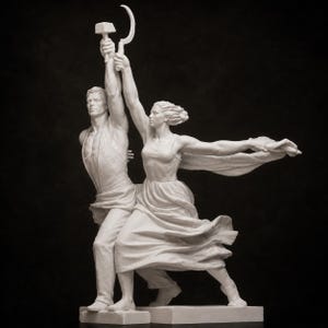 Estatua de obrero y mujer koljós, réplica de monumento soviético, escultura de realismo socialista, arte de la URSS, impresión en resina de 12 quilates, decoración histórica.