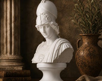 Buste d'Athéna Pallas Giustiniani, statue de déesse grecque, sculpture de la déesse de la sagesse, art grec antique, buste en résine de la mythologie classique