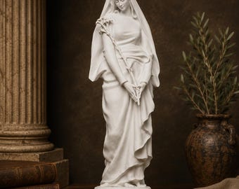 Statue de la Vierge Marie au lys, sculpture de la Madone, figurine religieuse catholique, art sacré chrétien, décoration mariale, statue en résine non peinte