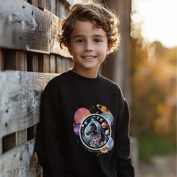 Sweatshirt Imprimé Cheval Cosmique pour les Jeunes Astronautes Équestres