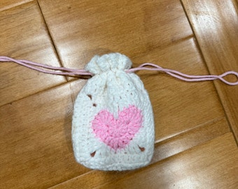 Handmade Crochet Pink Heart Pouch