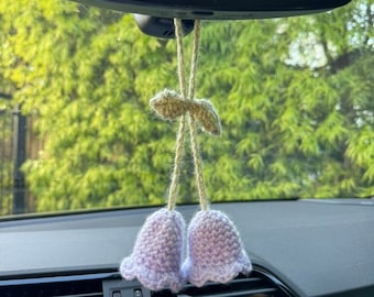 Handmade Purple Crochet Flower Rearview Mirror Charm