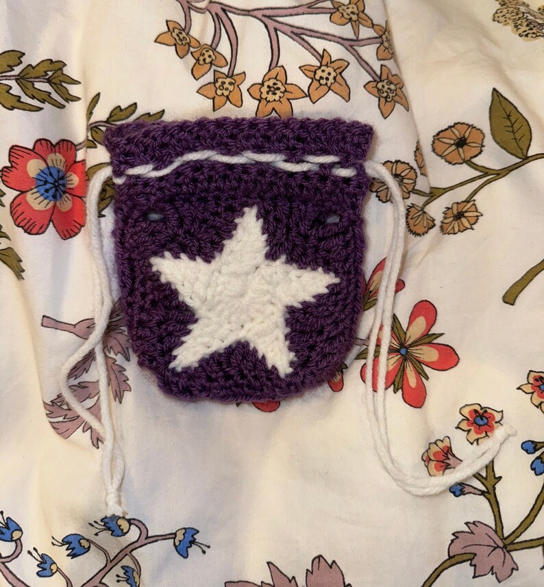 Handmade Crochet Purple Star Pouch zdjęcie 2