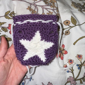 Handmade Crochet Purple Star Pouch zdjęcie 3