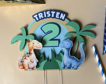 Custom Dino Cake Topper: 3D Pastel Dinosaur Birthday Decor.