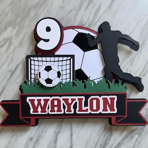 Custom Soccer Cake Topper Personalized Name & Age color variations available.