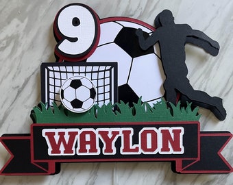Custom Soccer Cake Topper Personalized Name & Age color variations available.