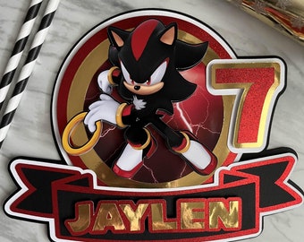 Shadow Hedgehog Cake Topper 3D Style, Customizable Name & Age Sonic party decor