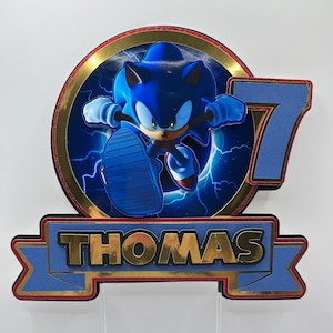 Custom Sonic Birthday Cake Topper - 3D & Layered-Sonic Birthday Topper-Sonic the Hedgehog-Sonic Birthday Party-Customize the name and age.