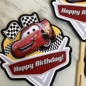 McQueen Cars Cupcake Toppers: Layered Birthday Party Decor.
