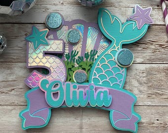 Adorno para tarta de sirena personalizado: decoración holográfica para fiesta submarina