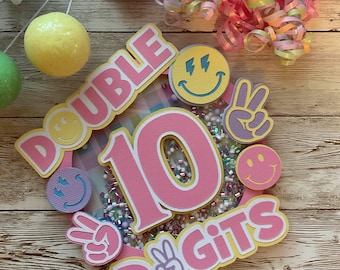 Double Digits Cake Topper,3D Shaker Style, Pastel colors