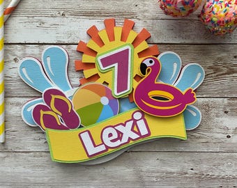 Customizable Pool Party Cake Topper: Birthday Splash Decoration