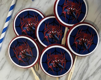 Spiderman Cupcake Toppers: Handmade Party Decorations.