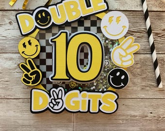 Double Digits Cake Topper,3D Shaker Style yellow, black, white